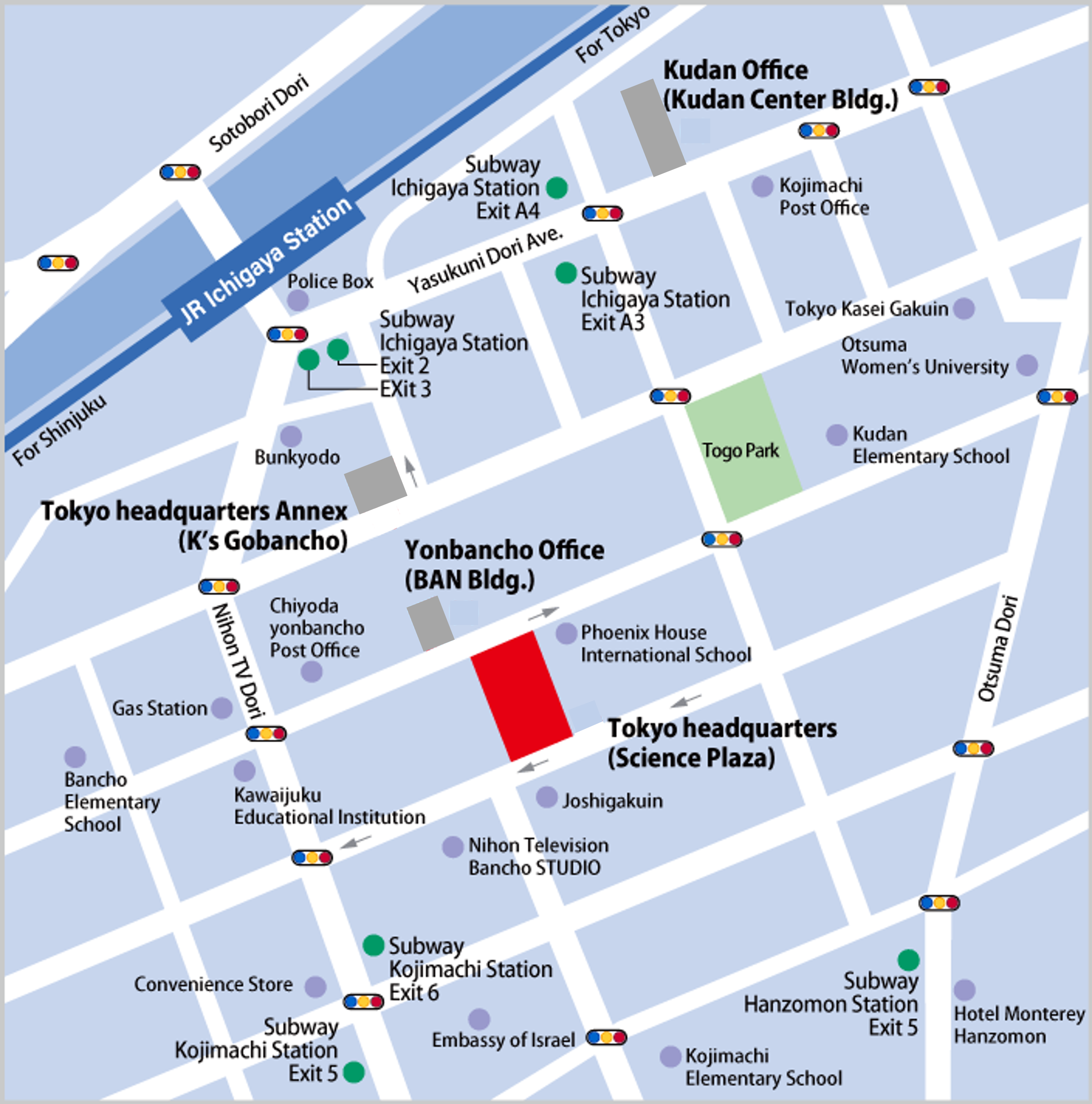 Access map to the NBDC from the nearest train stations